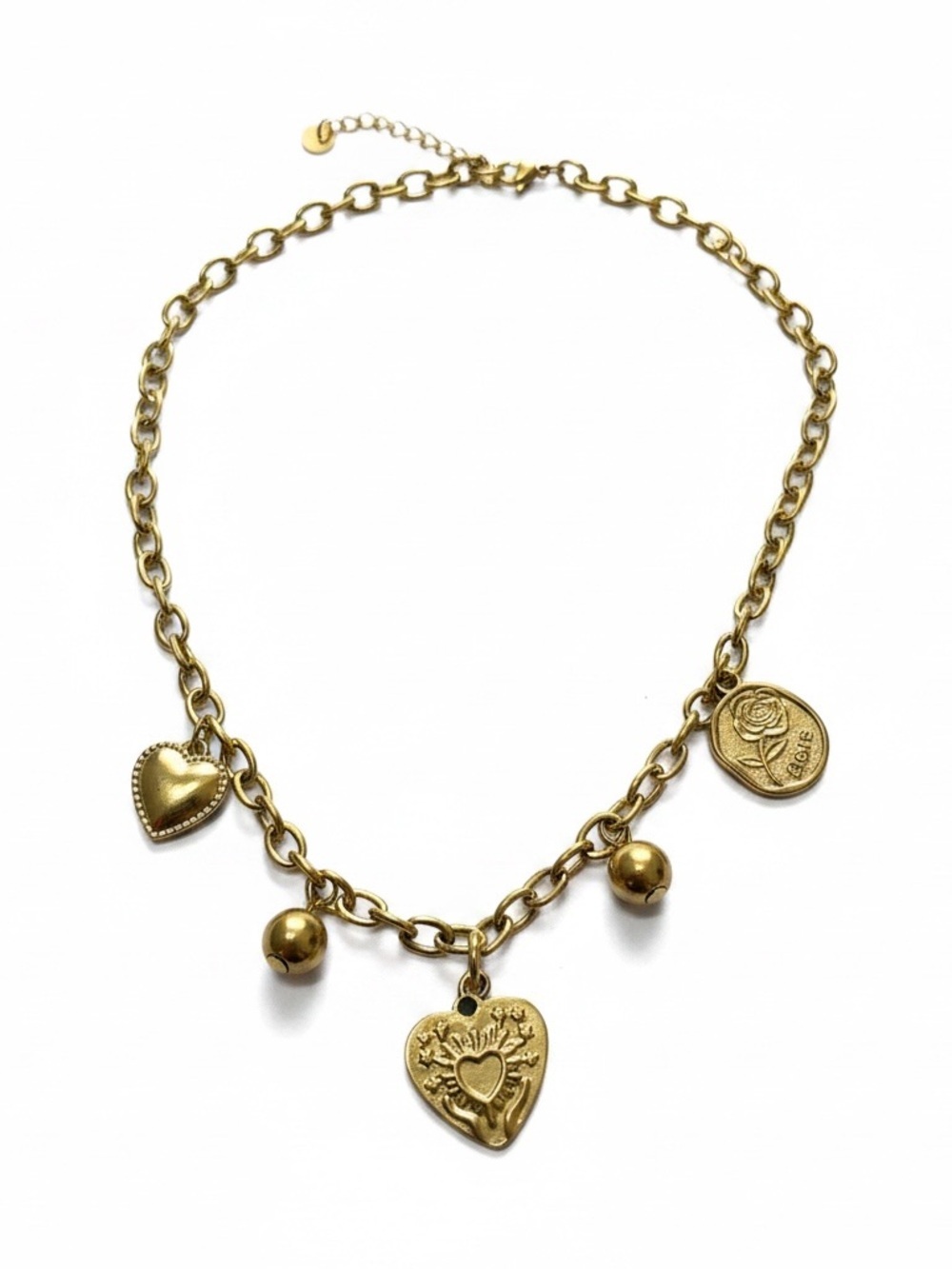 Gold-Tone Heart Charm Chain Necklace - Women Jewelry